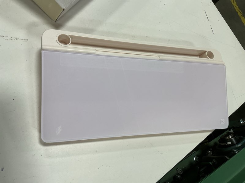 Condition photo showing Good Condition for 11.8×7” small glass desktop whiteboard, dry erase note memo board, desk organizer with storage for desk, office, white white small basic