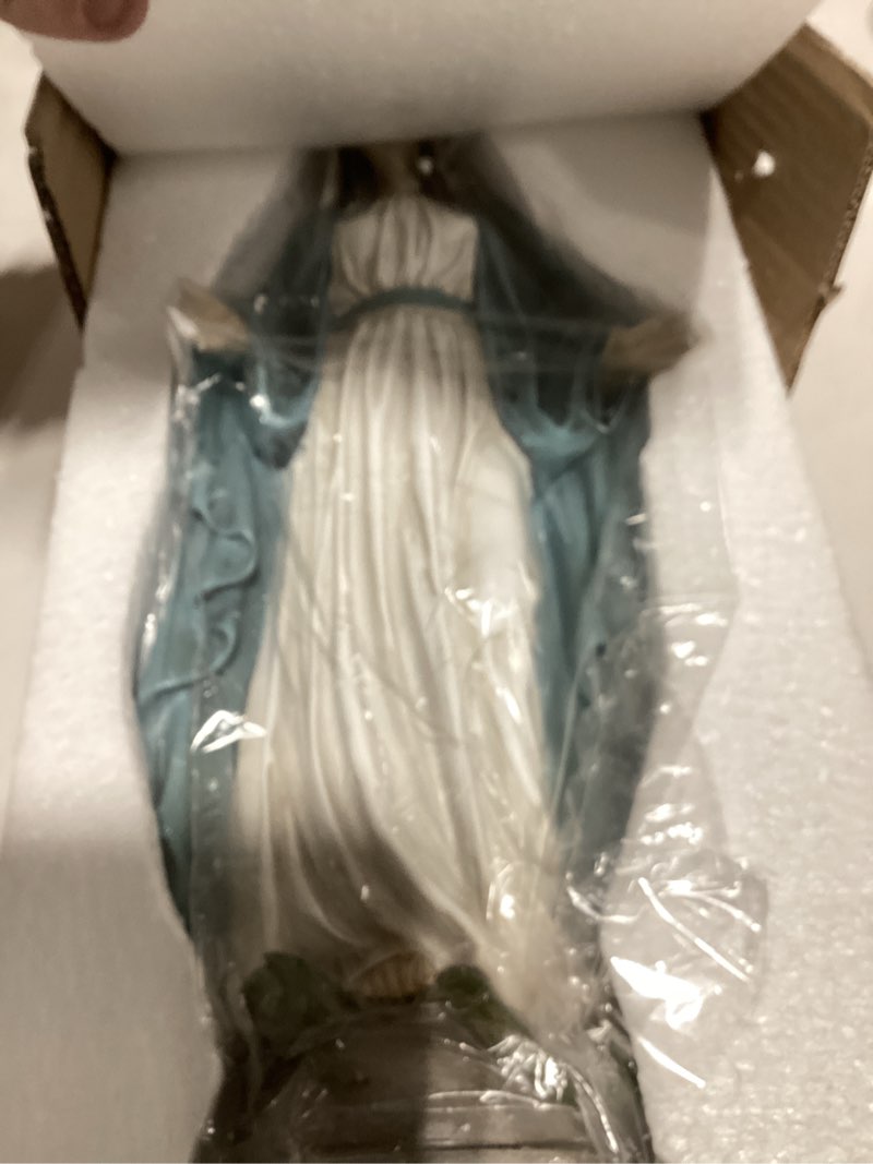 Condition photo showing Good Condition for Our Lady of Grace Blessed Virgin Mother Mary Statue Catholic Religious 15.8 Inch Colored Resin Statue Figurine for Garden, Outdoor, Patio, Cemetery Grave Stone (Monther Mary)