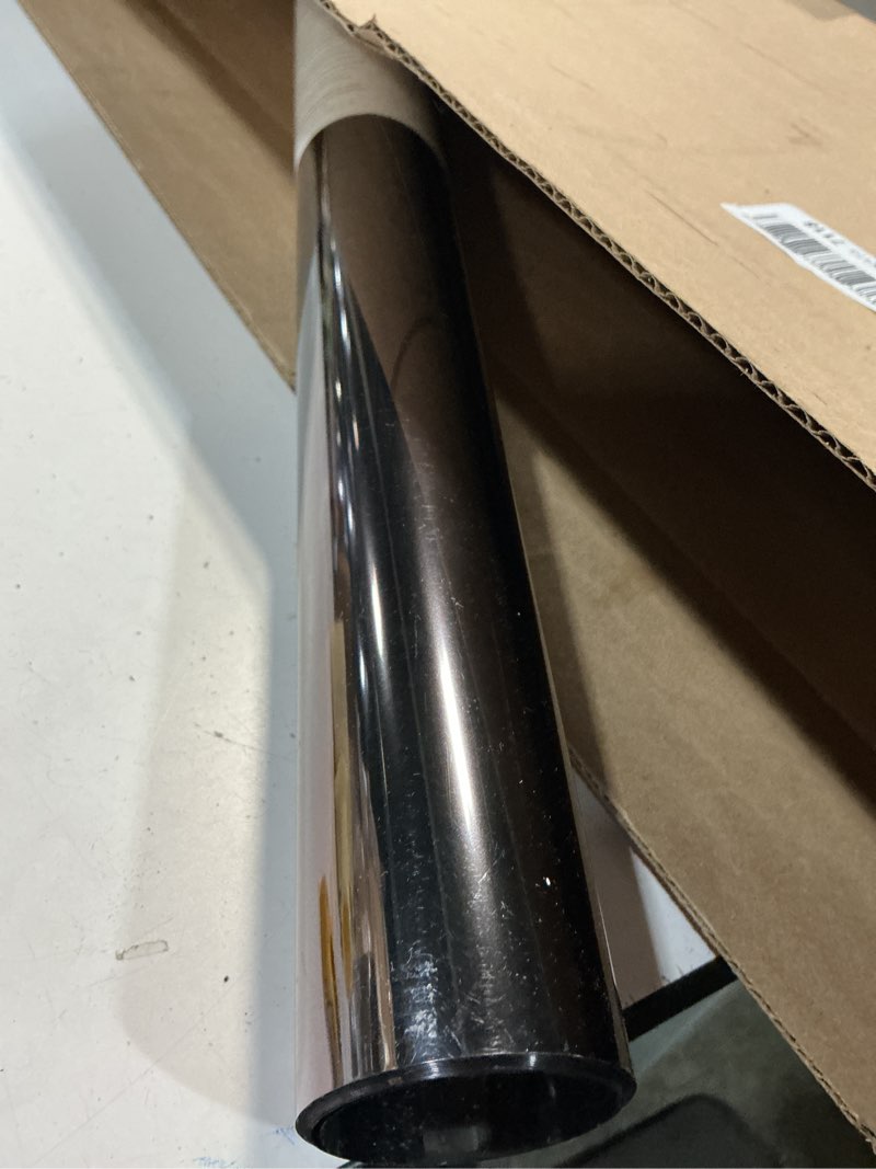 Condition photo showing As Is for lute one way window privacy film, window tint for home, sun blocking uv heat blocker, see out not in reflective mirror film, removable static cling glass door cover, black silver, 35.4" x 78.7" 35.4" x 78.7" black silver
