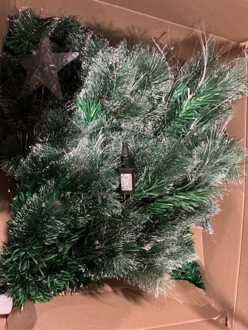 Condition photo showing As Is for Juegoal 6 ft Pre-Lit Optical Fiber Christmas Artificial Tree, RGB Color Changing LED Lights, Snowfla
