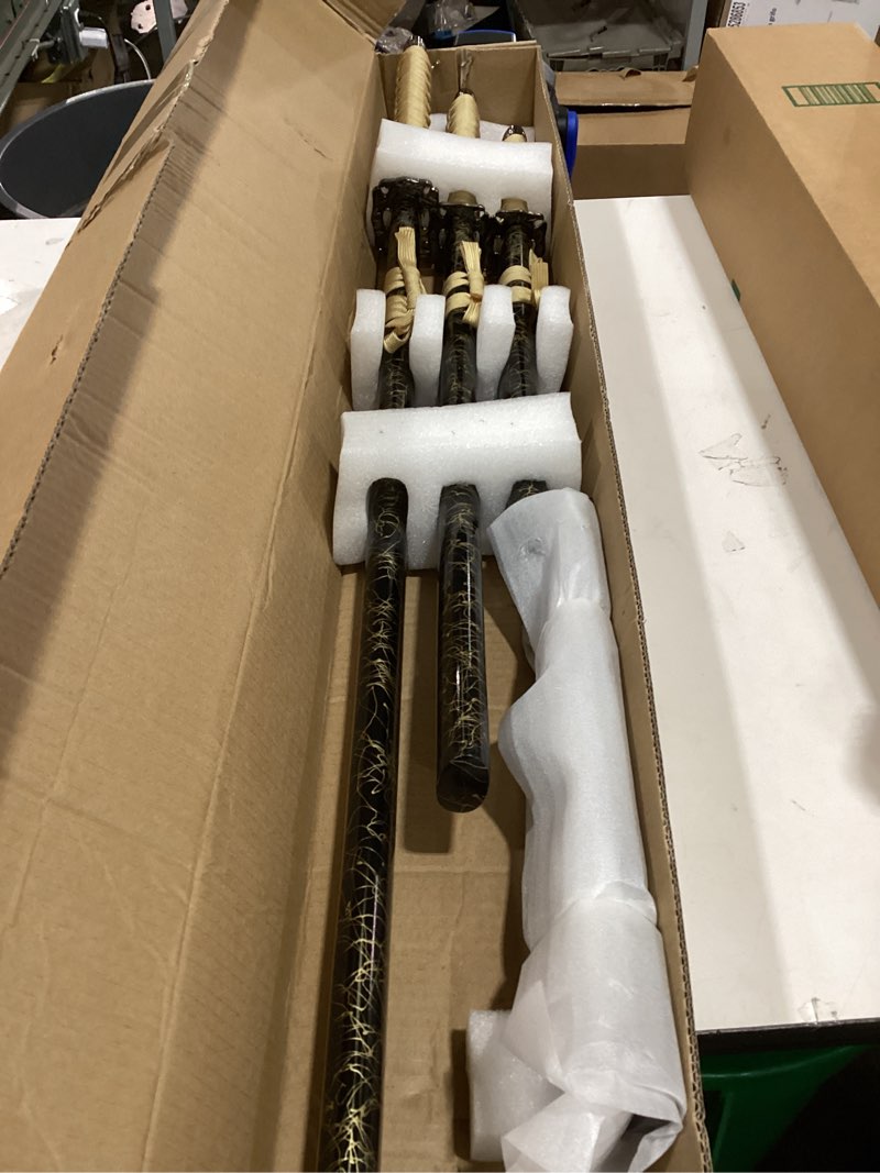Condition photo showing Good Condition for pack of 3- japanese katana hand cast sharp 1065 carbon steel katana sword real black, dragon totem hand guard, display sword stand gold wire - black
