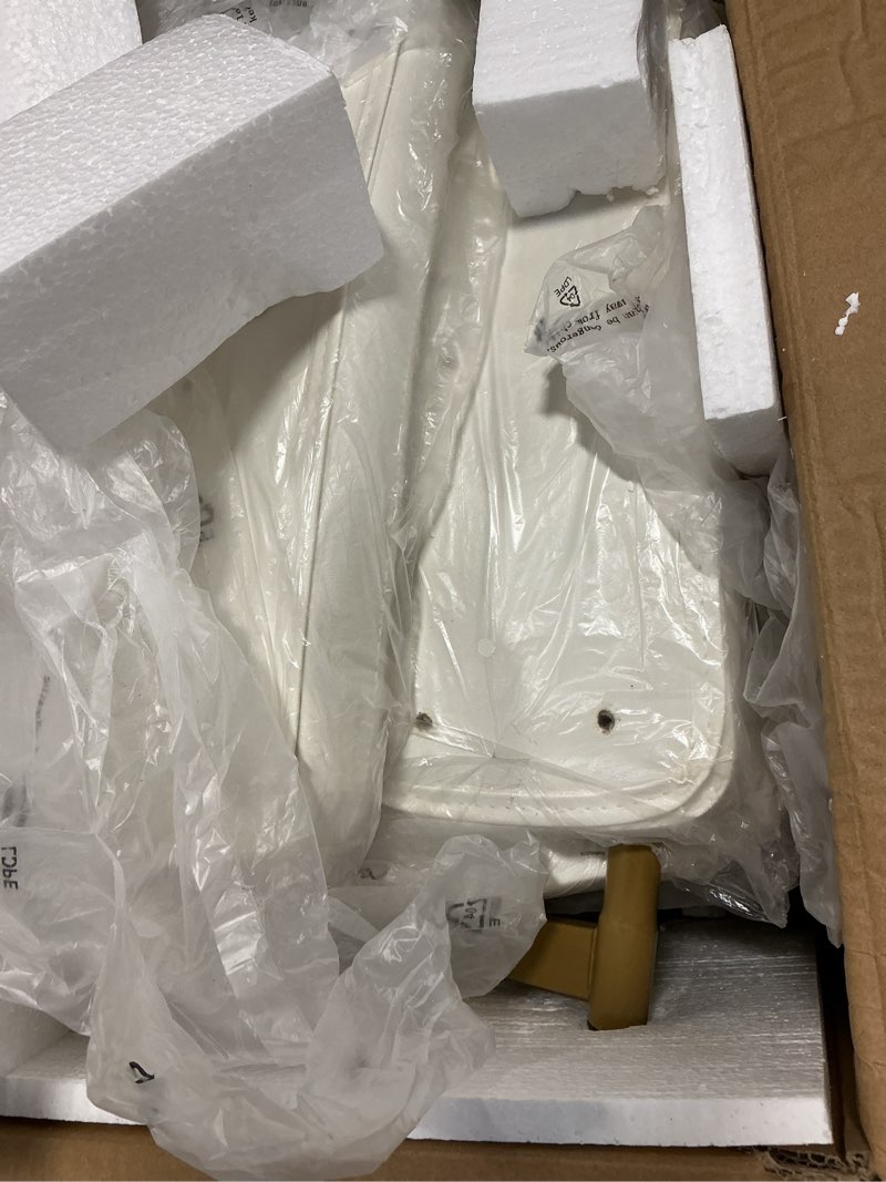 Condition photo showing As Is for (Incomplete) Swivel Counter Height Bar Stools Set Of 2, Faux Leather Bar Stools With Back, Metal Legs And Footrest, 26\" Seat Height Barstools for Kitchen Islands And Home Bars, Easy Assembly, White&Gold