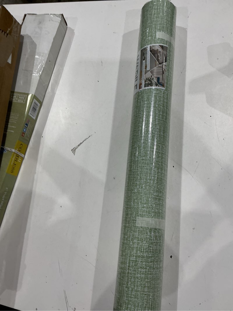 Condition photo showing New/Like New for wadile grasscloth peel and stick wallpaper 23.6in x 472in, textured contact paper for cabinets, faux linen wall paper pull and stick, fabric vinyl wallpaper self adhesive light green 23.6" x 472" light green