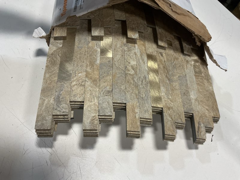 Condition photo showing Good Condition for yipscazo 20 sheets peel and stick stone metal tile backsplash, stick on tiles for backsplash kitchen, bathroom, laundry room, camper, fireplace (12'' x 12'', rustic stone)