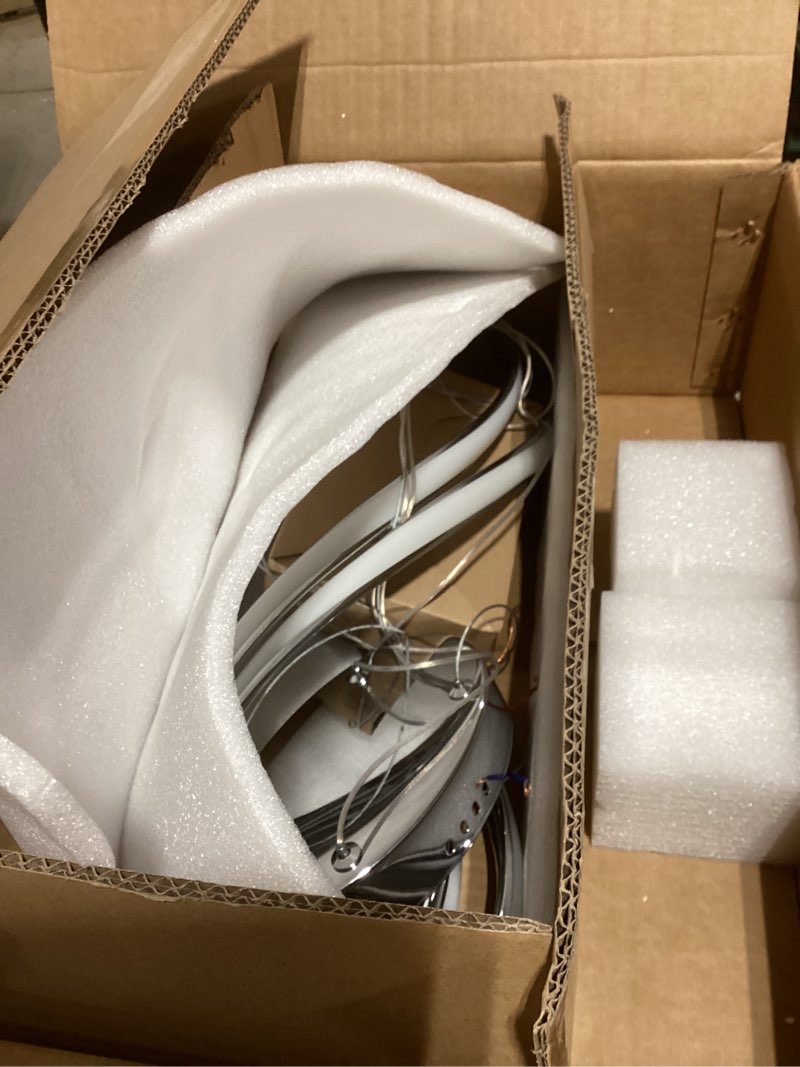 Condition photo showing As Is for VINLUZ LED 4-Light Brushed Nickel Chandelier for Dining Room, Modern Farmhouse Chandelier with Clear Bubble Crystal Glass Shades, Ceiling Pendant Light with Adjustable Swivel Heads for Kitchen Hallway Brush Nickel 4 Light