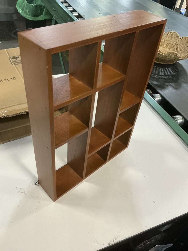 Condition photo showing Good Condition for shadow box display shelf, wall mounted wooden hanging display shelf floating shelf perfect for little figurines, multi-slot wall collection freestanding farmhouse decor display case (style i, brown) brown 9 slot