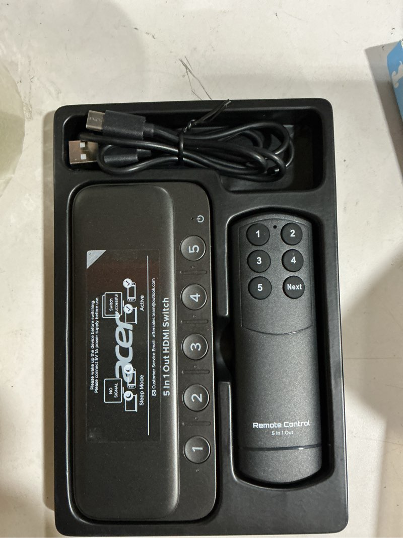 Condition photo showing Good Condition for acer hdmi switch 5 in 1 out [4k@60hz, hdmi 2.0, hdcp 2.3, hdr] switcher with remote, supports dts, dolby, work for ps5/xbox/switch/roku/tv stick/projector