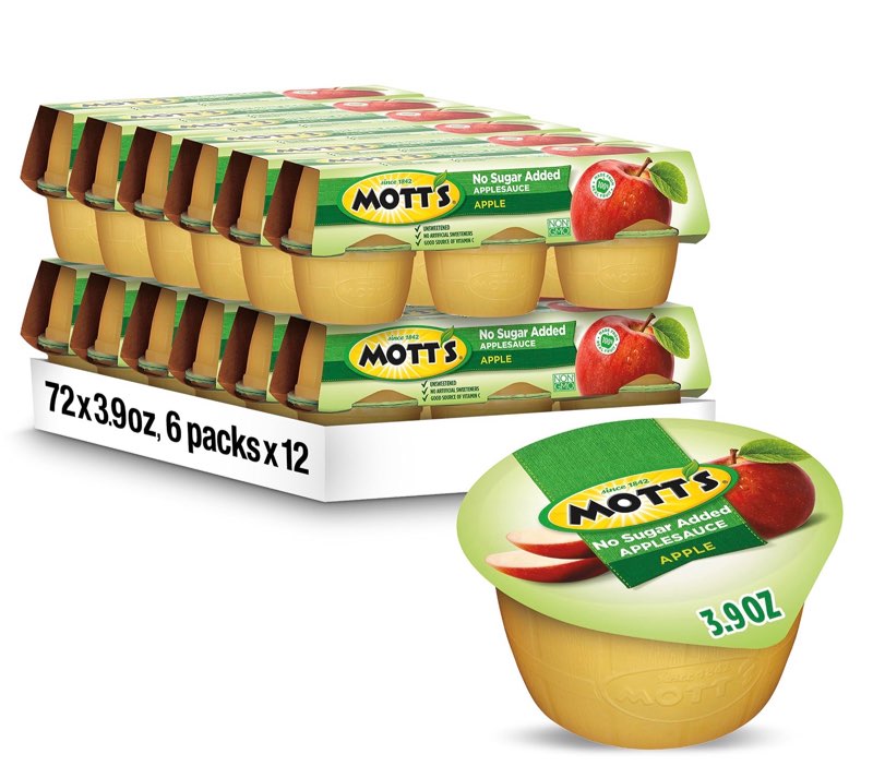 Mott's Unsweetened Applesauce, 3.9 oz cups, 6 count (Pack of 12)(( BEST BY/DEC/01/2026))
