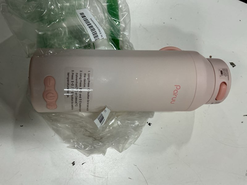 Condition photo showing As Is for paruu portable bottle warmer for travel, easy-clean wide mouth, portable milk warmer with fast heating for night feeding, 7-temp control, large 12oz capacity, ideal gifts for new parents, pink