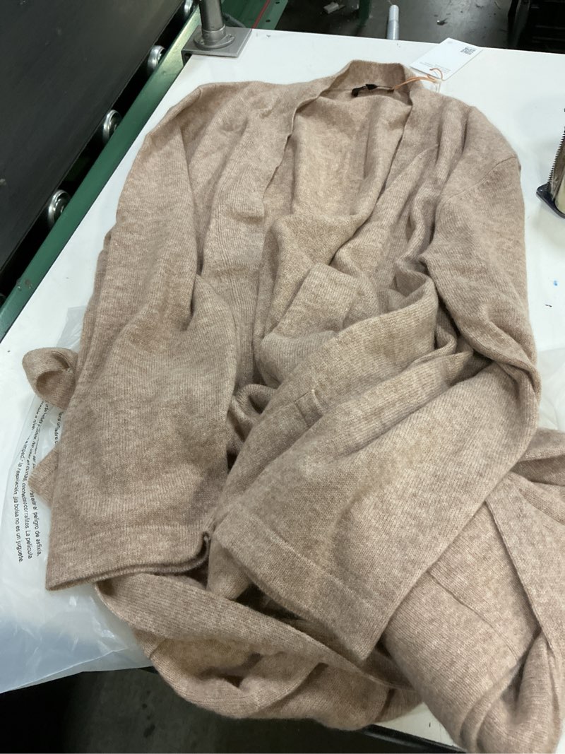 Condition photo showing Good Condition for nwt quince women's 100% mongolian cashmere robe oatmeal brown tan xl