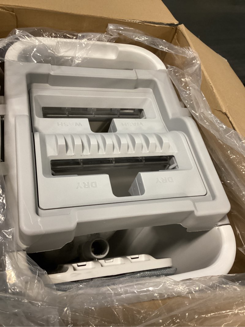 Condition photo showing As Is for JOYMOOP Mop and Bucket with Wringer Set, Flat Squeeze Mop Flat Head, Dust Mops for Wall Cleaner with Long Handle, Hands-Free Microfiber Mops for Floor Cleaning - White Large White Bucket #2 + 60" Flat Mop + 4 Pads