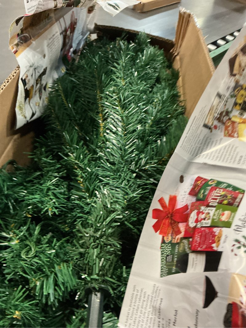 Condition photo showing As Is for 31 Pcs 6 Ft Artificial Christmas Tree with 200 LED Warm White String Lights 40 Gold Ball Ornaments Fake Xmas Tree with Metal Stand for Indoor Outdoor Home Office Xmas Holiday Party Decoration Gold 6Ft