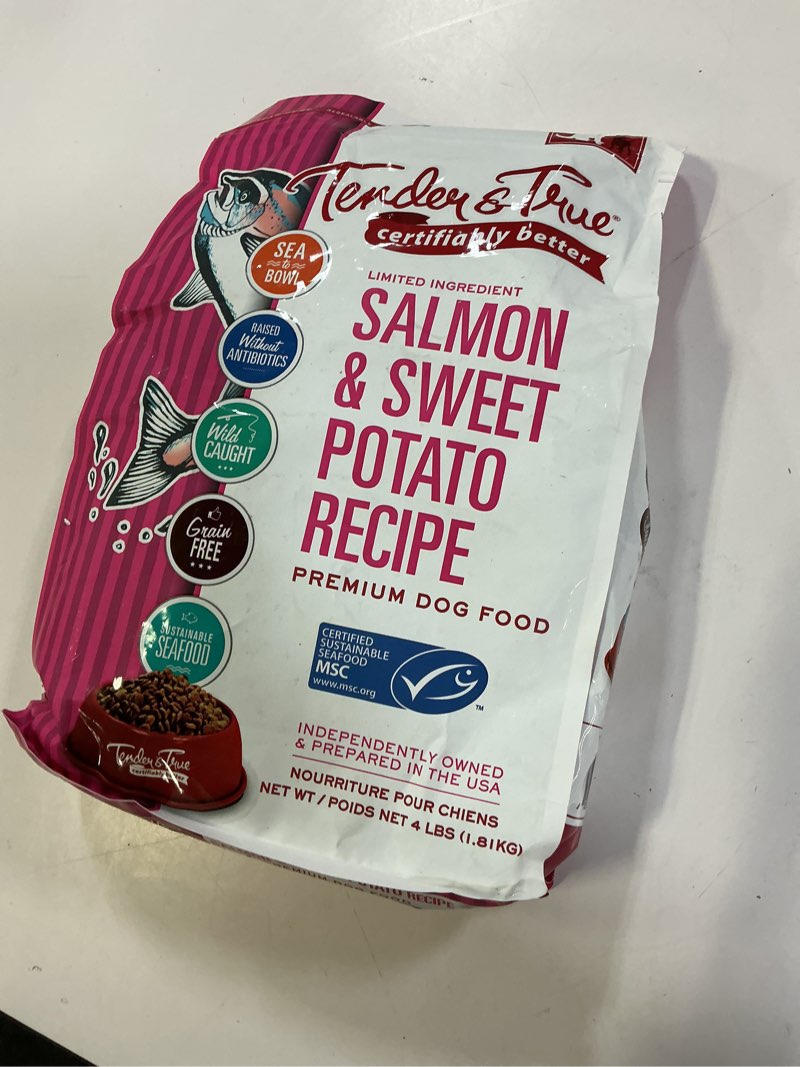 Condition photo showing New/Like New for (BBD :APR/24/2026 ) Tender & True Salmon & Sweet Potato Recipe Dog Food, 51030 4 Pound (Pack of 1)