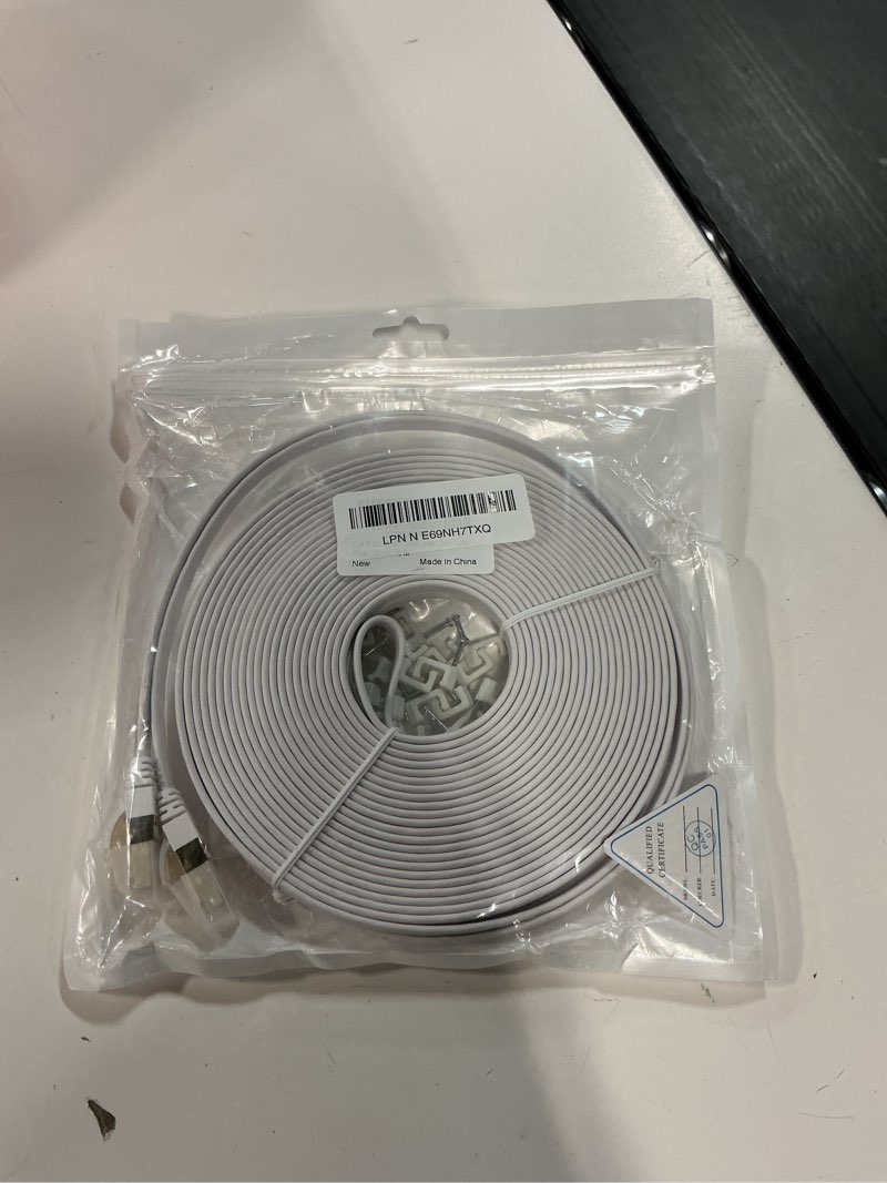 Condition photo showing New/Like New for ercielook ethernet cable 50 ft, cat8 standard high speed shielded flat internet cable with clips, faster than cat7 lan wire - white 15 m