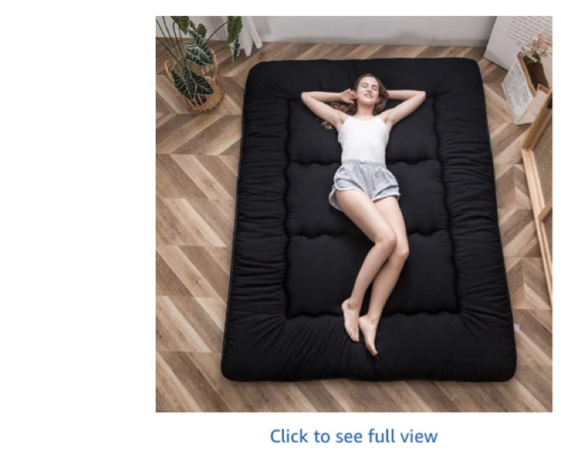 MAXYOYO Japanese Floor Mattress Futon Mattress, 4" Thicken Tatami Mat Sleeping Pad Foldable Roll Up Mat Boys Girls Dormitory Pad Kids Floor Lounger Pillow Bed, Black, Full