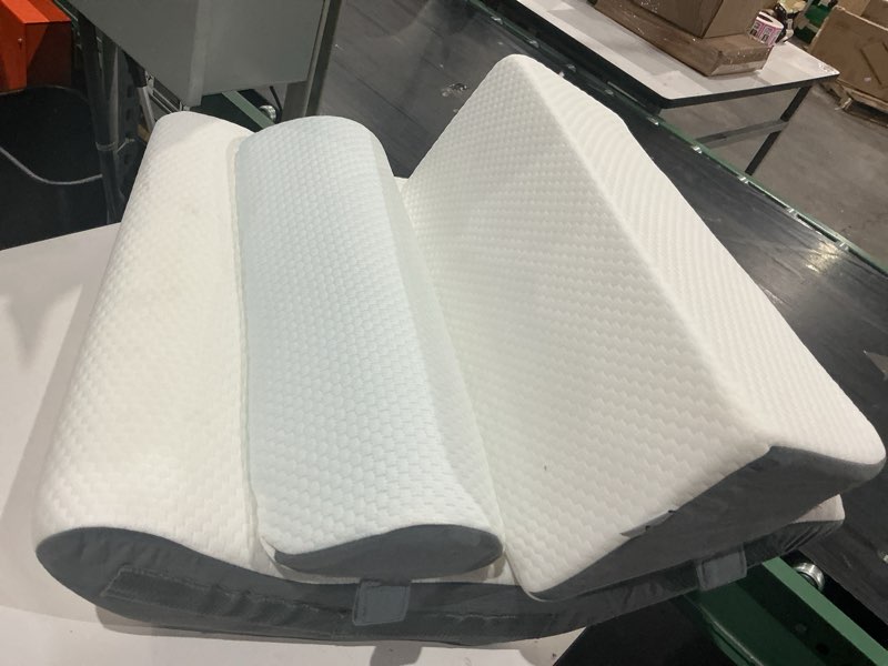 Condition photo showing As Is for bed wedge pillow set for sleeping 3 pcs - 16.5" wide triangle pillow for back leg pain relief with washable cover - 35d foam wedge pillow post surgery for acid reflux & snoring (white grey) white grey 3 pcs(16.5 inch)