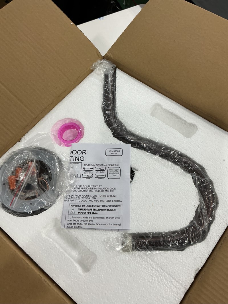 Condition photo showing New/Like New for 14 inch outdoor gooseneck barn light fixture with 14 in. long extension arm, wall sconce farmhouse, vintage, antique, warehouse garage exterior industrial porch light fixture, oil rubbed bronze oil rubbed bronze -not dusk to dawn