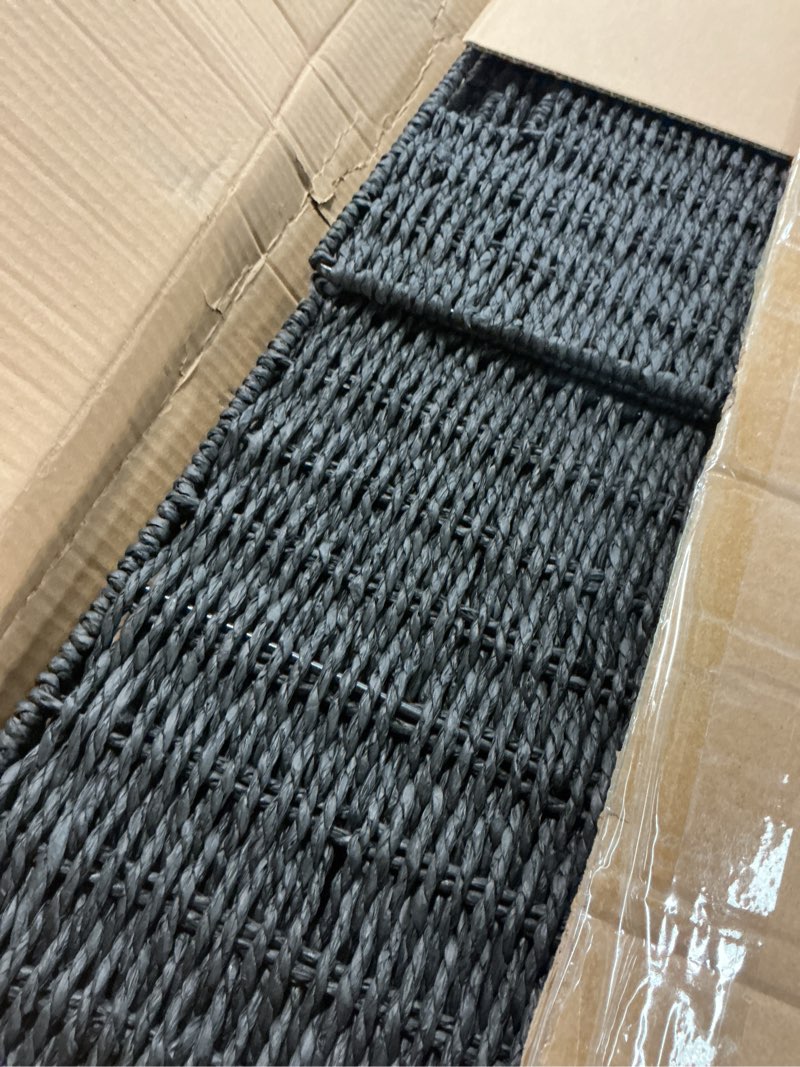 Condition photo showing Good Condition for Set of 2 Hand-Woven Paper Rope Wicker Baskets, Storage Basket, Foldable Cube Storage Bins, Black Storage Cubes, Square Baskets for Organizing Shelves Decor, 12x12x12in Paper Rope Black