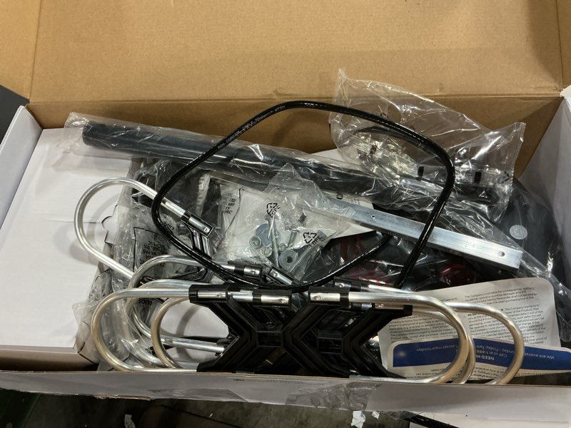 Condition photo showing As Is for onn outdoor tv antenna with mounting pole, up to 85-mile reception range (varies by location), supports ultra hd, full hd, and hd signals