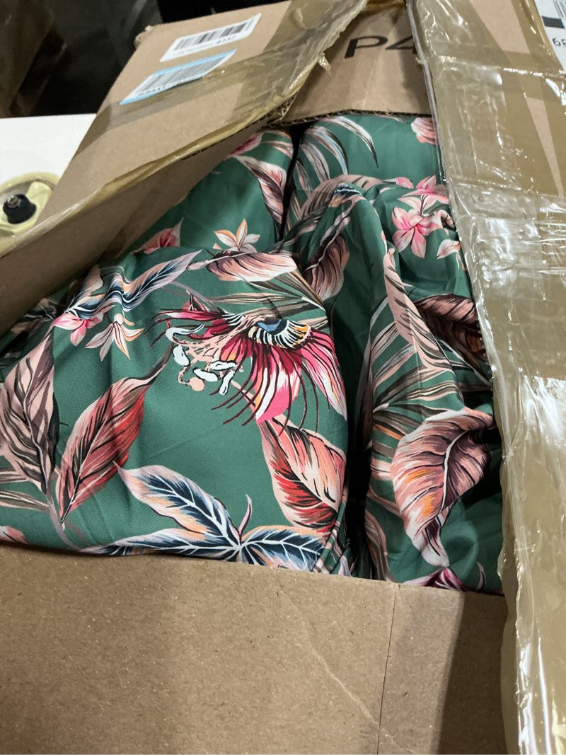 Condition photo showing As Is for 3 pcs wicker chair outdoor cushion for furniture, 1 loveseat seat and 2 u-shape cushion for patio furniture(tropical flower)