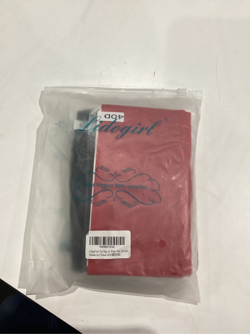 Condition photo showing New/Like New for Lidogirl Lace Top Thigh High Stockings 40d Black+white+red One Size