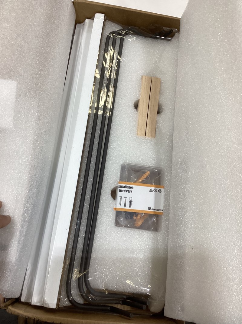 Condition photo showing As Is for Forbena White Floating Shelves Bathroom Shelves Over Toilet Set of 3, Bathroom Organizers and Storage Shelves Wall Mounted, Modern Wood Corner Wall Shelf for Bedroom Closet -White and Dark Grey White and Grey