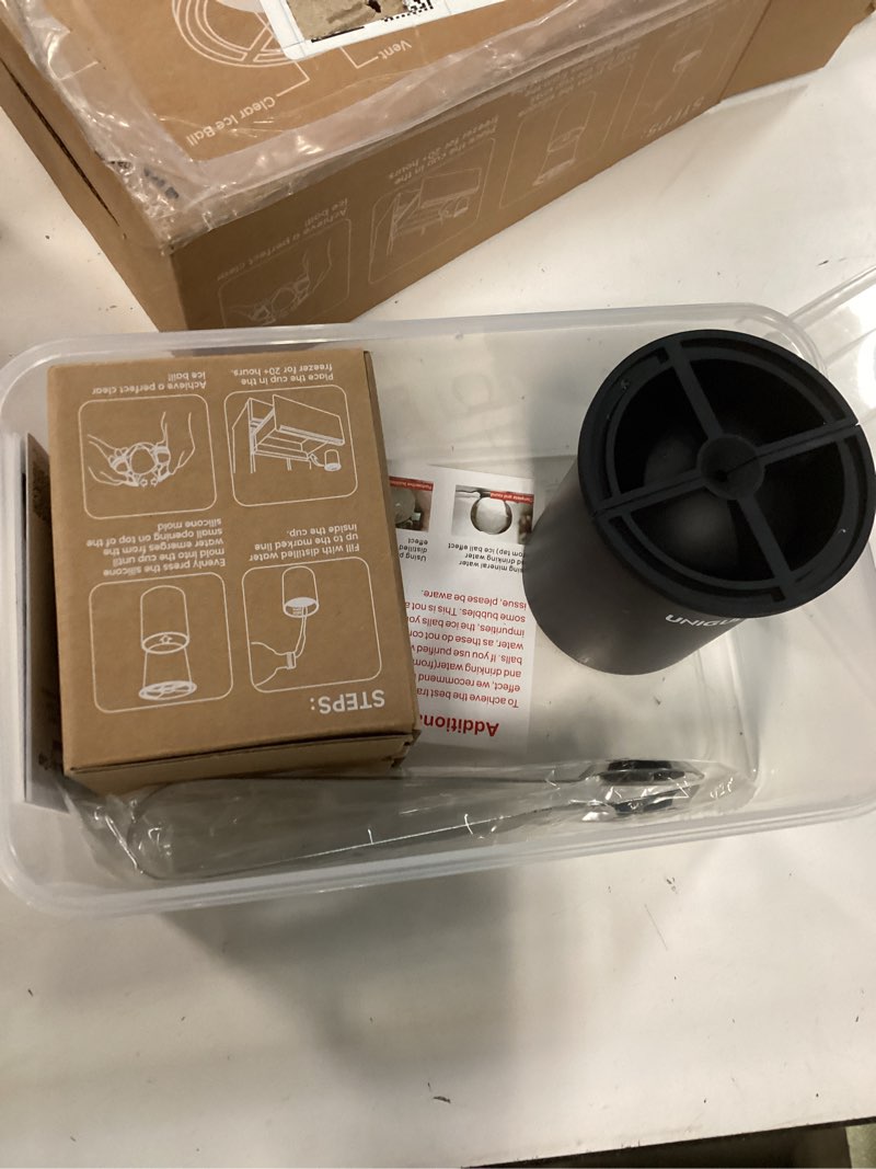 Condition photo showing New/Like New for clear ice cube maker, 2.5" stainless steel ice ball maker mold for whiskey & cocktails, non-bpa premium silicone ice cube molds, easy-release sphere ice maker, bourbon gifts for men (2 pack) black 2 pack