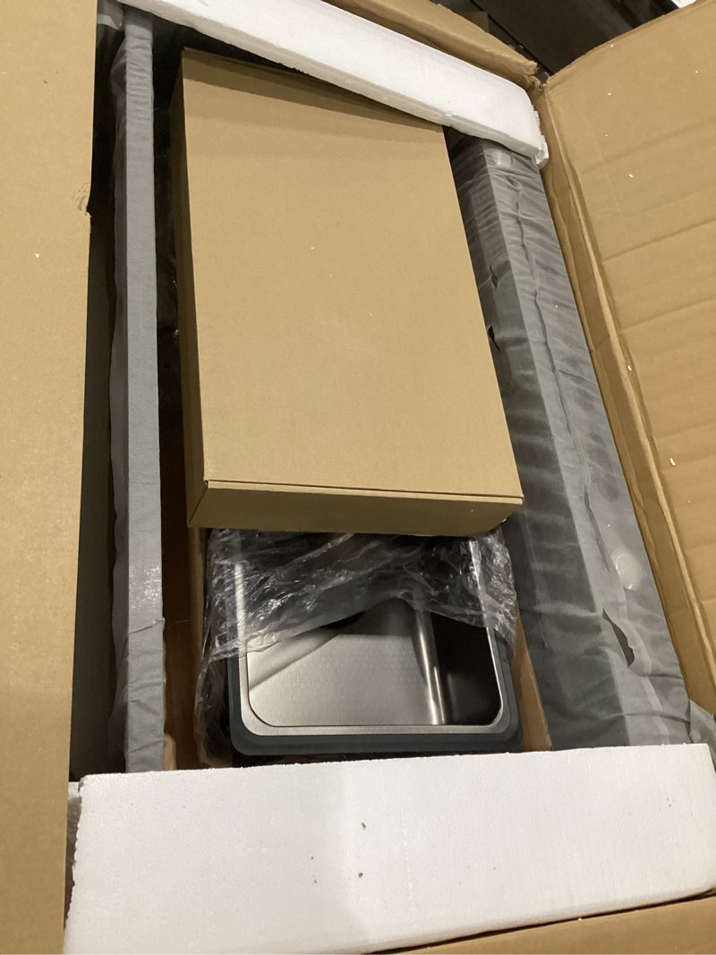 Condition photo showing Good Condition for dual waterfall kitchen sink, modern stainless steel single bowl workstation sink with pull-out faucet, soap dispenser, digital smart display and honeycomb coating (31.5 x 18.1 in)