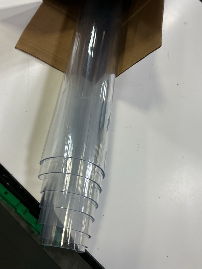 Condition photo showing As Is for warmstar clear table cover protector 24 x 48 inch, 2mm thick plastic table cover rectangle,pvc clear table protector,desk protector mat for kitchen, dresser, writing desk?dining room table 24" x 48"