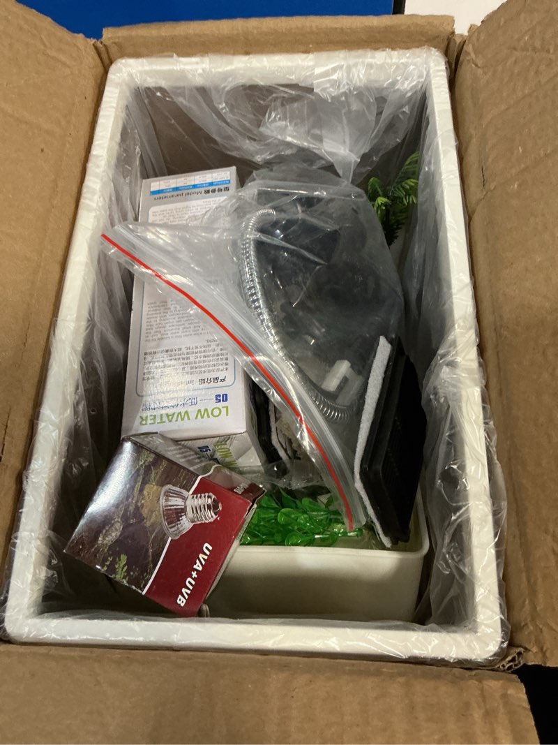Condition photo showing New/Like New for turtle tank kit,all in one habitat aquarium,red eared slider aquatic for baby tortoise,fishes and amphibians,include silent filter,filter plates,uvb lamp,bulb,plants,stone,basking platform set s(11.8*7.3*7.1inch)