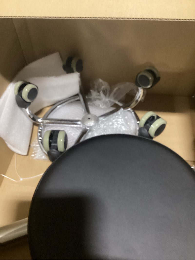 Condition photo showing As Is for Adjustable Rolling Stool with Wheels Heavy Duty 500lb Round Rolling Stool with Footrest, Patent Leather Drafting Stool Chair with Wheels Work Spa Salon Seat, Black