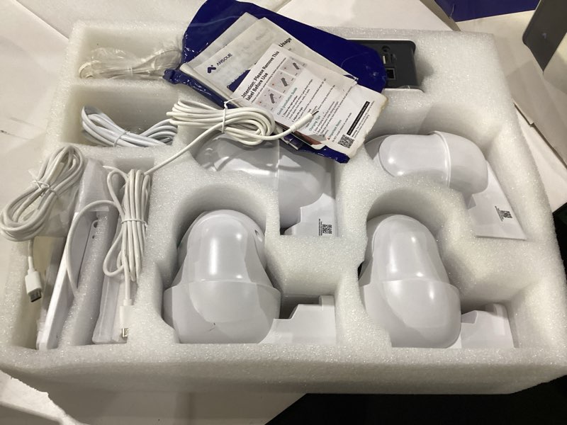 Condition photo showing As Is for ansque security cameras wireless outdoor home system, 4 camera kit, no subscription fees, solar powered, local storage, 365-day battery life, 360°ptz surveillance, auto tracking, 2k color night vision 4-camera-kit