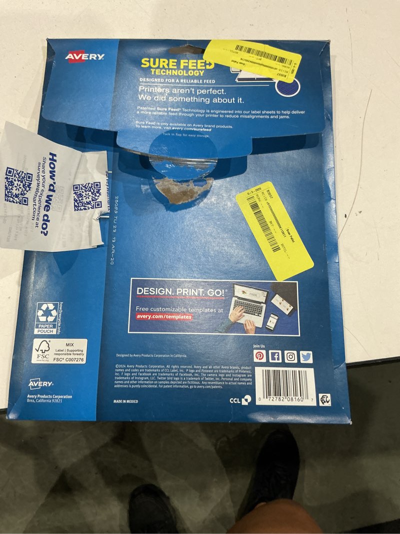 Condition photo showing As Is for avery - easy peel inkjet address labels, 1" x 2 5/8", 750 labels/pack - matte white