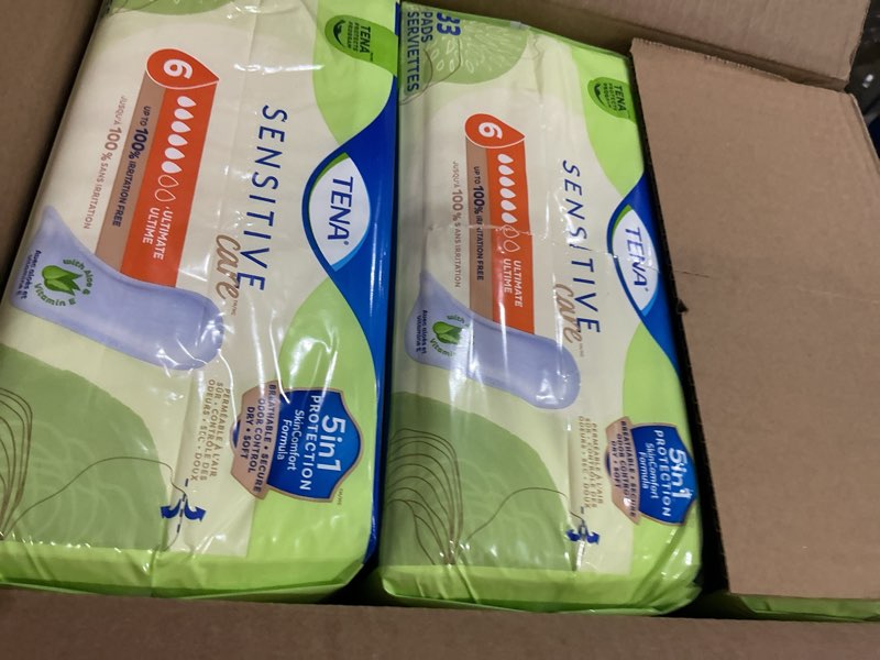Condition photo showing New/Like New for tena incontinence pads, bladder control & postpartum for women, ultimate absorbency, aloe and vitamin e, sensitive care - 99 count regular 99