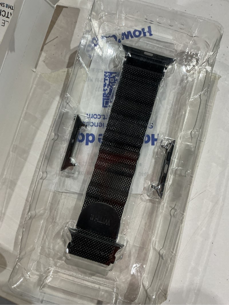 Condition photo showing As Is for withit black stainless steel mesh band for the apple watch®, fits all apple watch® series and sizes, unisex