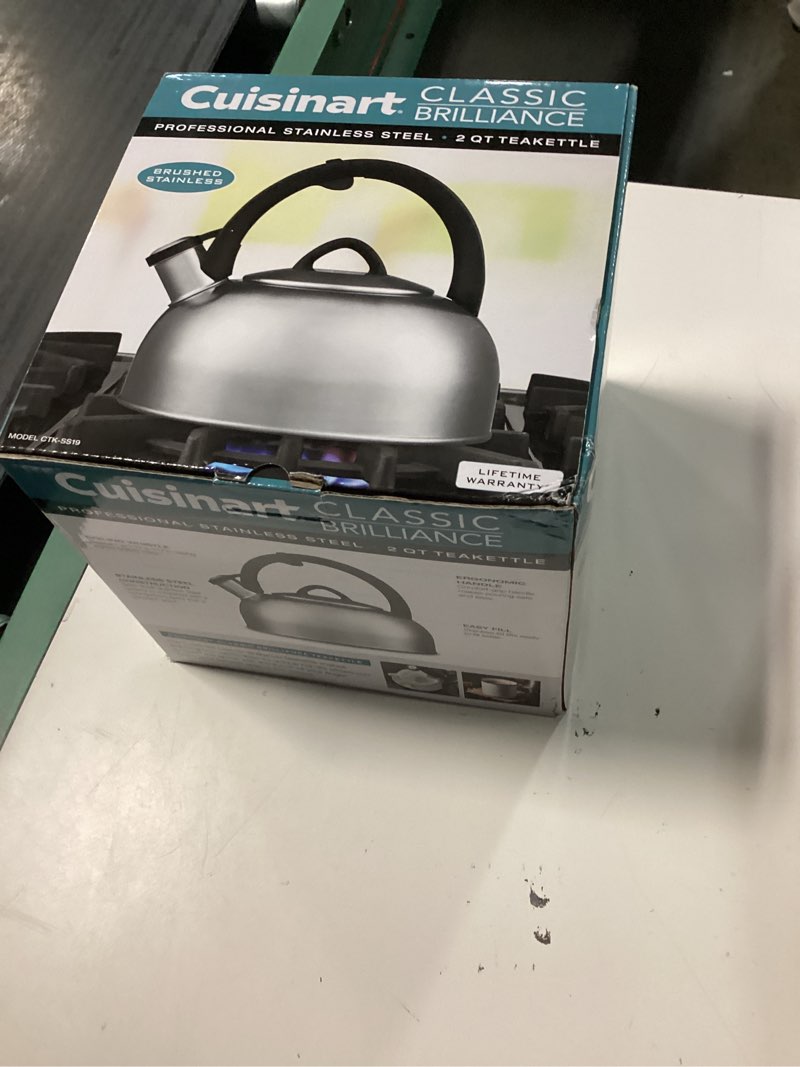 Condition photo showing New/Like New for cuisinart professional brushed stainless steel 2-qt teakettle water whistling tea kettle