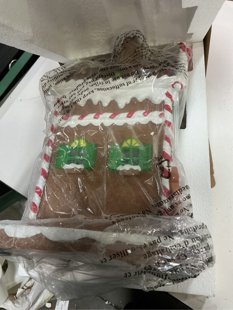 Condition photo showing Good Condition for MOMENTS IN TIME Christmas Gingerbread House Lighted Hand-Painted Resin Holiday House with LED Lights Battery Operated Festive Décor (Antique)