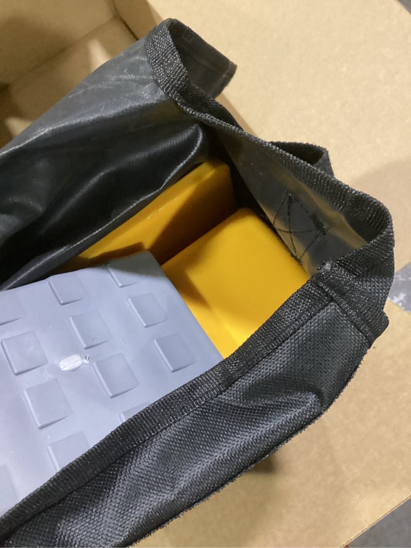 Condition photo showing Good Condition for rv leveling blocks 2 pack heavy duty camper leveler with storage bagsupports up to 10000 lbs adjustable up to 3in ideal for travel trailers, campers, rvs, motorhomes