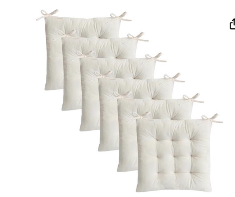 6 Pack Square Seat Cushion Chair Pads for Kitchen Dining Chairs, Soft Comfort Velvet Chair Mat Pillow Cushions with Ties for Office Desk Living Room Tatami 15.5", Ivory