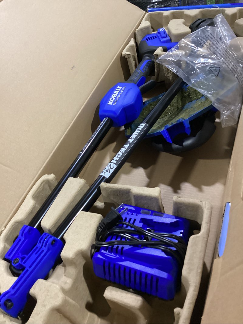 Condition photo showing As Is for kobalt quiet tech 24-volt 15-in straight shaft battery string trimmer 4 ah (battery included) (charger included)