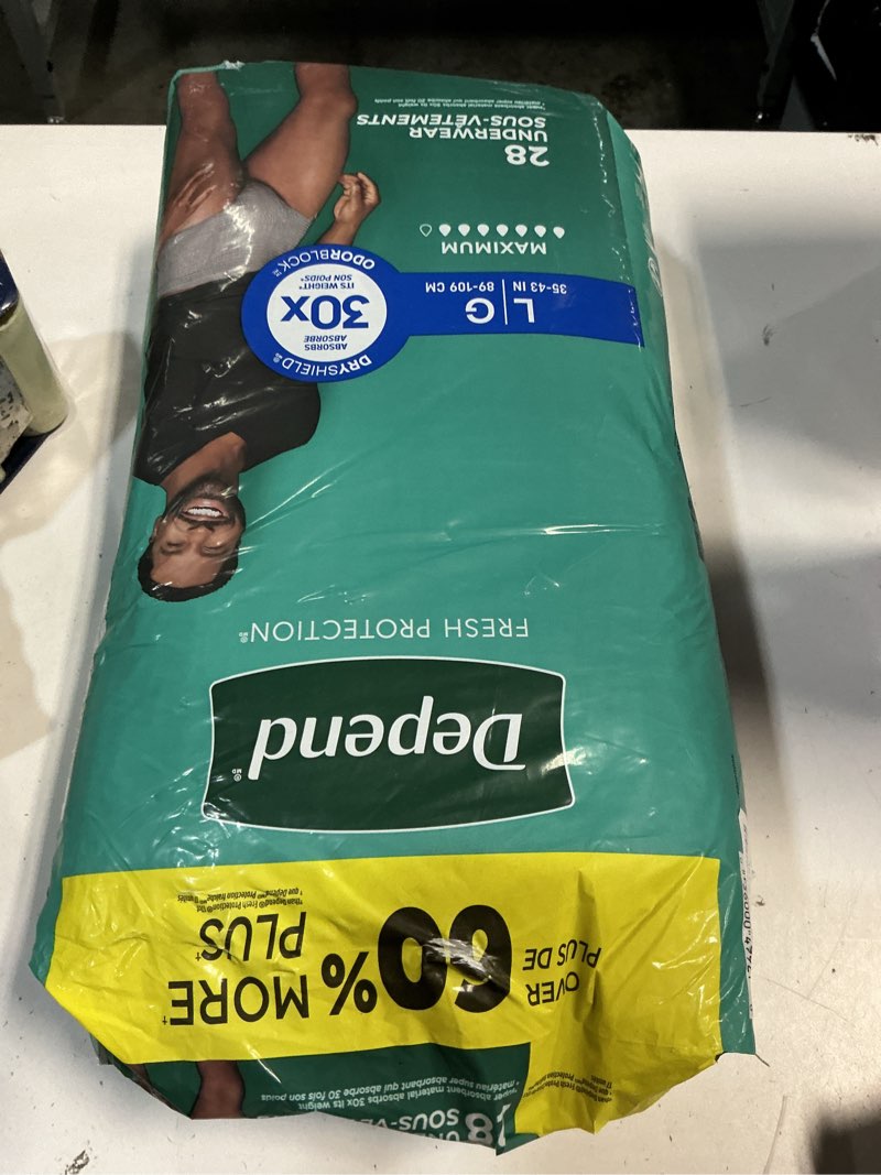 Condition photo showing Good Condition for depend fresh protection adult diapers, incontinence underwear for men, disposable, maximum, large, grey, 28 count, packaging may vary large 28