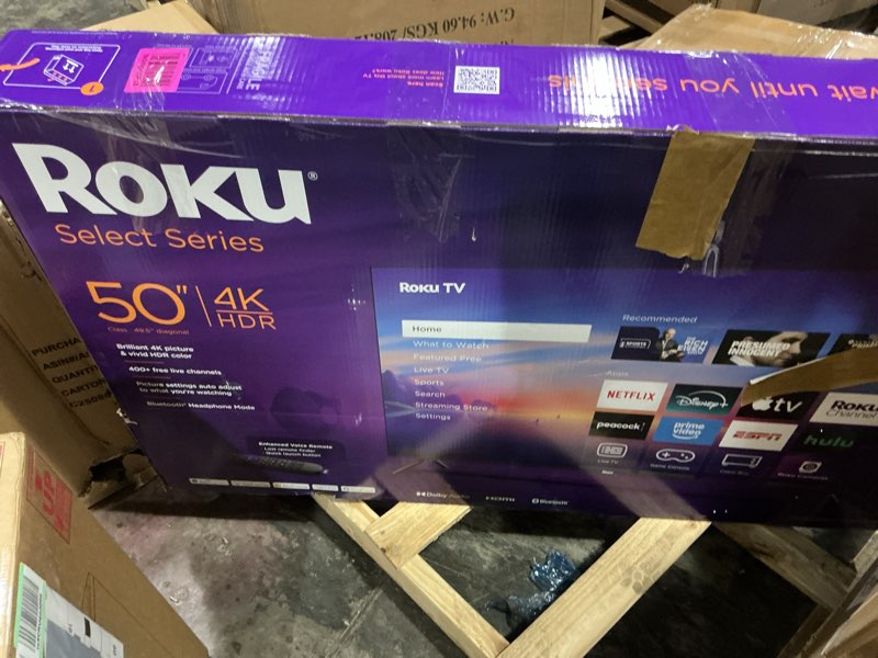 Condition photo showing Good Condition for Roku Smart TV 2025 – 50-Inch Select Series, 4K HDR TV – RokuTV with Enhanced Voice Remote – Flat Screen LED Television with Wi-Fi for Streaming Live Local News, Sports, Family Entertainment TV only 50"
