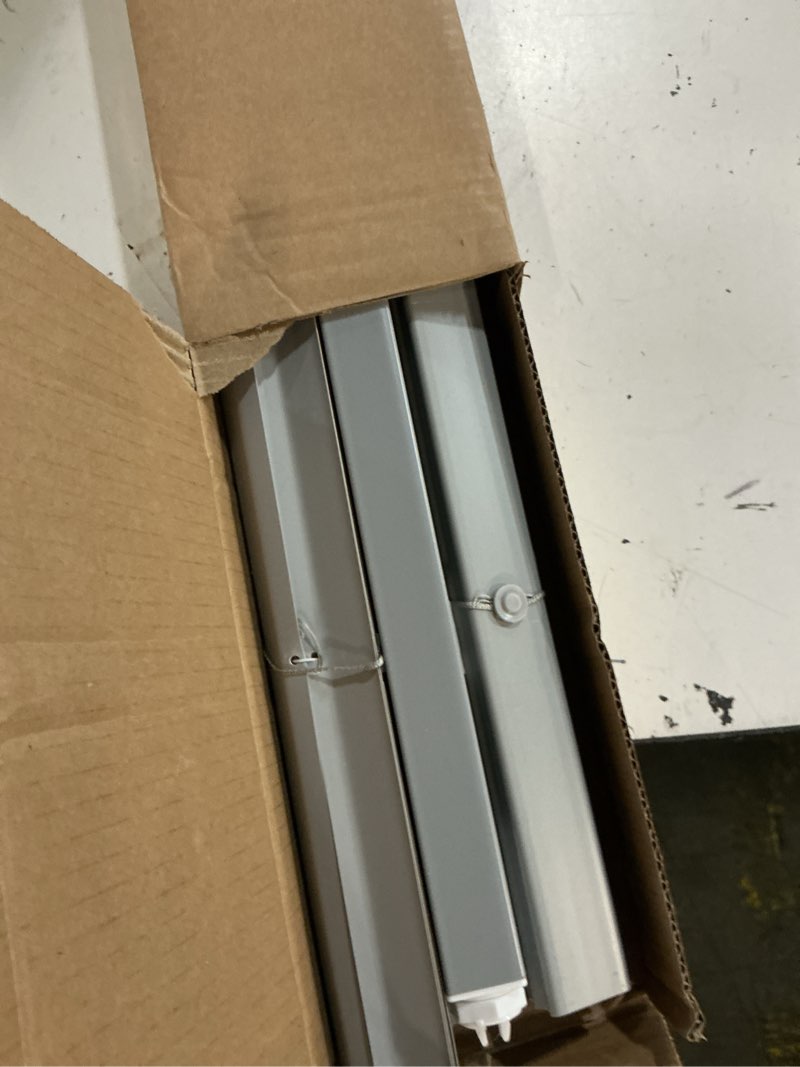 Condition photo showing As Is for unishades no drill blinds for windows 1" vinyl l-shaped slats cordless mini blinds for home, for window size 34.5" w × 64" h grey grey 34.5" w × 64" h
