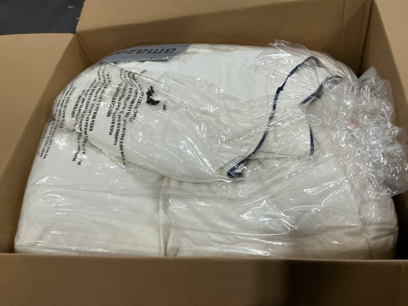 Condition photo showing As Is for DOWNCOOL Feather Comforter Queen Size, White Fluffy Duvet Insert Queen with Ultra Soft 100% Cotton Cover, All Season Luxurious Hotel Bedding Comforters with Corner Tabs, 90"x90" White Queen