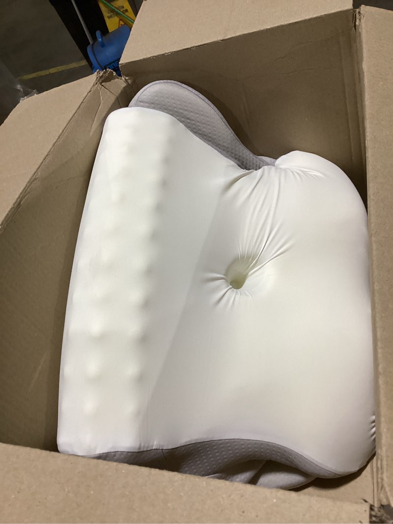 Condition photo showing Good Condition for Camping Pillow Memory Foam Pillows,Cooling Ergonomic Dual-Sided Orthopedic Neck Cervical Pillow with Ice Silk Pillowcase, Breathable Contour Pillow for Travel, Side, Back, Stomach Sleepers Light Grey Queen Size 25.2"Lx15.35"Wx5.12"H