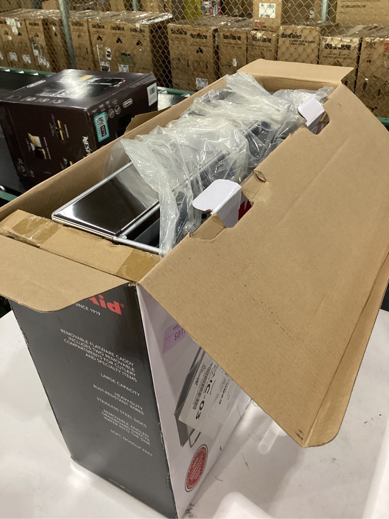 Condition photo showing Good Condition for kitchenaid large capacity full size rust resistant dish rack with angled drain board and removable flatware caddy, light grey gray full size