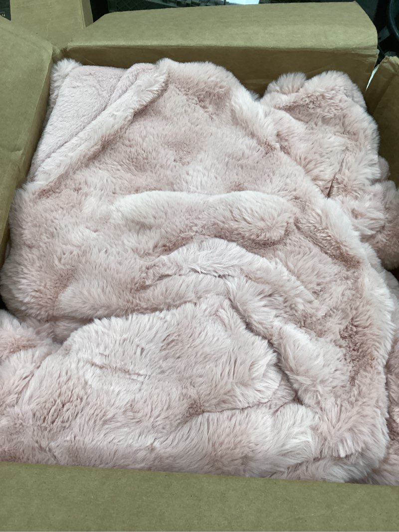 Condition photo showing As Is for BENVWE Faux Fur Throw Blanket for Couch - Fluffy Soft Thick Bubble Blanket for Living Room Home Decor - Mothers Day Birthday Gifts for Women, Dusty Pink, 51" x 63" Throw(51" x 63") Dusty Pink