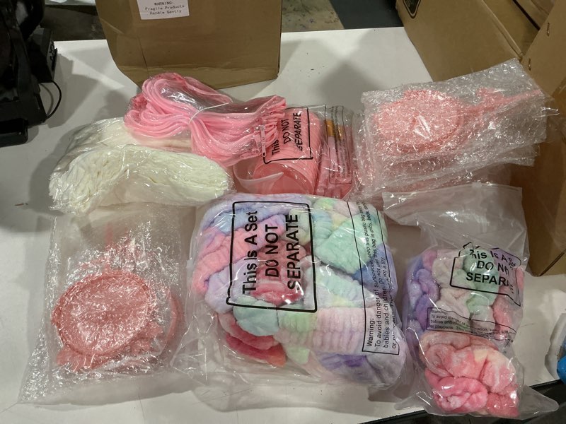 Condition photo showing Good Condition for shinylin 12 set spa sleepover party supplies bulk, include face mask mixing bowl set, mirror, headband, scrunchies, cosmetic bags, face wash cloths for spa birthday party (tie dye color) tie dye color 12