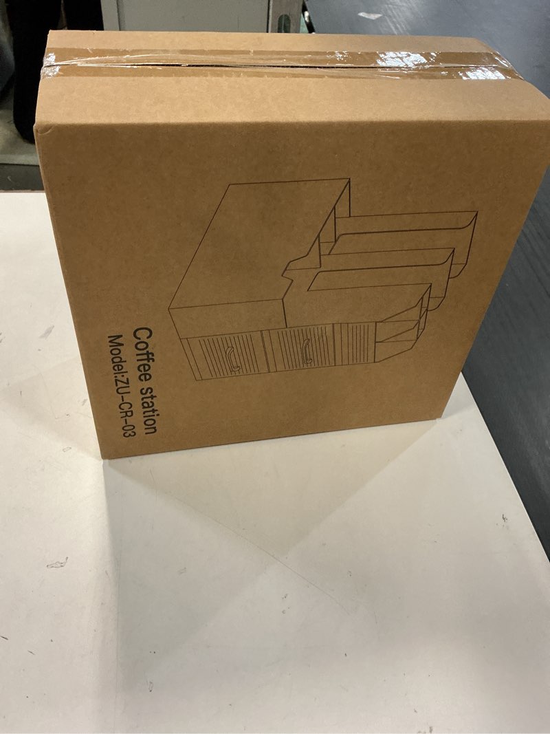 Condition photo showing New/Like New for 11-Compartment Coffee Station Organizer with 2 Drawers - coffee station organizer for countertop, Condiment Organizer for Breakrooms, Kitchens, or Home&Offices, Black