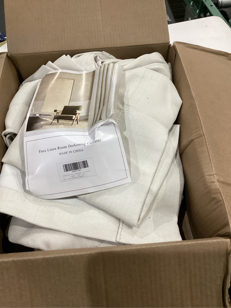 Condition photo showing As Is for nicetown room darkening curtains 84 inches long thermal faux linen curtains for bedroom 2 panels, pinch pleated light blocking thermal insulated thick drapes for living room, natural, w50 x l84 natural 50"w x 84"l (pack of 2)